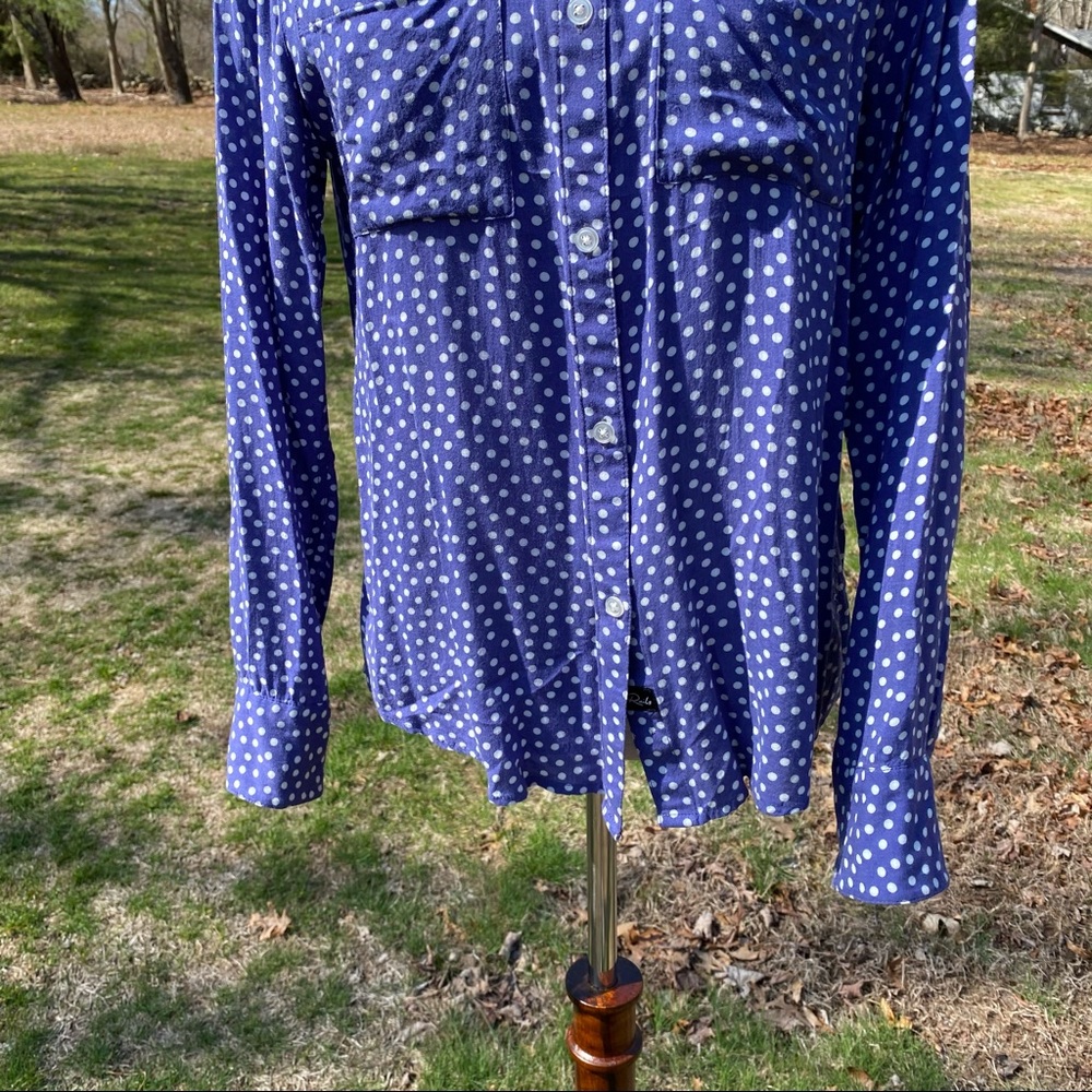 RAILS TOP BUTTON DOWN BLOUSE BLUE WHITE DOT LONG SLEEVE SIZE S - Picture 4 of 11